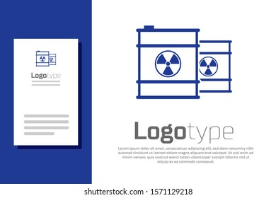 Blue Radioactive waste in barrel icon isolated on white background. Toxic refuse keg. Radioactive garbage emissions, environmental pollution. Logo design template element. Vector Illustration