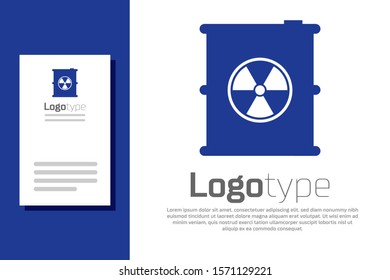 Blue Radioactive waste in barrel icon isolated on white background. Toxic refuse keg. Radioactive garbage emissions, environmental pollution. Logo design template element. Vector Illustration