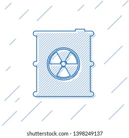 Blue Radioactive waste in barrel line icon isolated on white background. Toxic refuse keg. Radioactive garbage emissions, environmental pollution. Vector Illustration