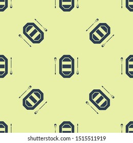 Blue Rafting boat icon isolated seamless pattern on yellow background. Inflatable boat with paddles. Water sports, extreme sports, holiday, vacation.  Vector Illustration