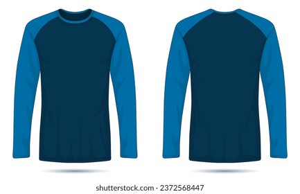 Vista frontal y posterior de la camiseta de la manga azul raglan