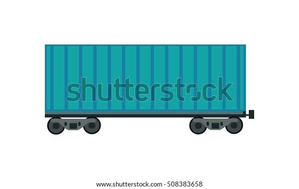 Blue\
railroad container in flat. Freight car transportation train cargo\
and railroad freight car wagon industry. Empty cargo wagon. Freight\
car icon. Logistics and transportation of\
cargo.