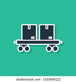 Blue Railway carriage icon isolated on green background.  Vector Illustration