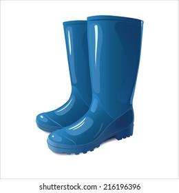 Blue rain boots on white background.