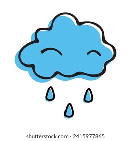blue rain cloud on a white background with raindrops