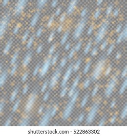 Blue rain drops and golden sand. Seamless background.
Abstract falling drops and glitter on transparency effect grid.
