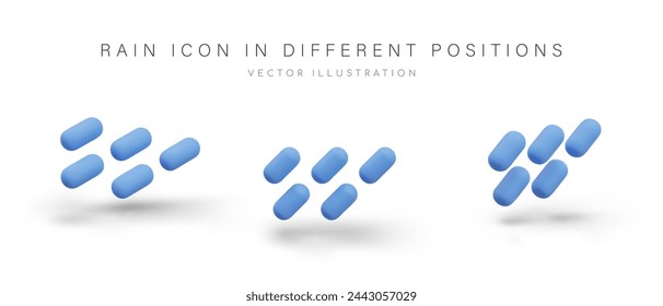 Icono de lluvia azul en estilo 3D. Firma para la aplicación de pronóstico del tiempo, sitio web