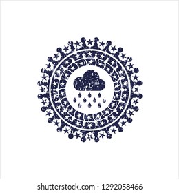 Blue rain icon inside grunge seal
