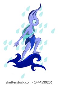 blue rain monster flying on a cloud