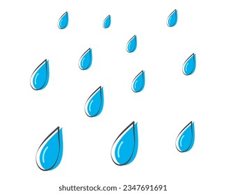 Blue rain, raindrops. Abstract set of blue water drop icons on white background