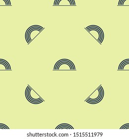 Blue Rainbow with clouds icon isolated seamless pattern on yellow background.  Vector Illustration