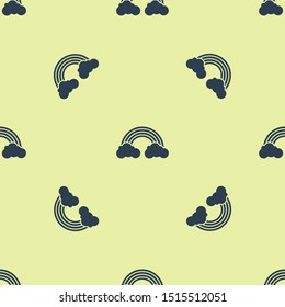 Blue Rainbow with clouds icon isolated seamless pattern on yellow background.  Vector Illustration