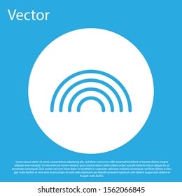 Blue Rainbow with clouds icon isolated on blue background. White circle button. Vector Illustration