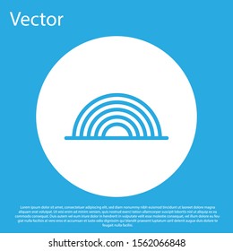 Blue Rainbow with clouds icon isolated on blue background. White circle button. Vector Illustration