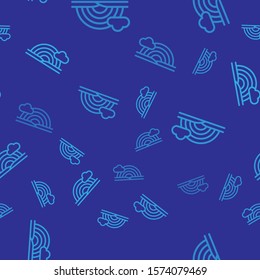 Blue Rainbow with clouds icon isolated seamless pattern on blue background.  Vector Illustration