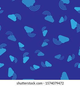 Blue Rainbow with clouds icon isolated seamless pattern on blue background.  Vector Illustration