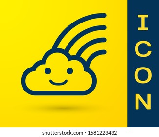 Blue Rainbow with clouds icon isolated on yellow background.  Vector Illustration