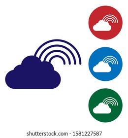 Blue Rainbow with clouds icon isolated on white background. Set color icons in circle buttons. Vector Illustration