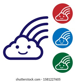 Blue Rainbow with clouds icon isolated on white background. Set color icons in circle buttons. Vector Illustration