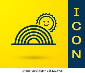 Blue Rainbow with sun icon isolated on yellow background.  Vector Illustration