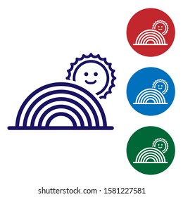 Blue Rainbow with sun icon isolated on white background. Set color icons in circle buttons. Vector Illustration