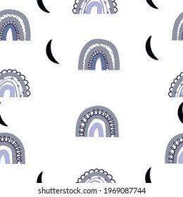 blue rainbows and moon seamless vector pattern