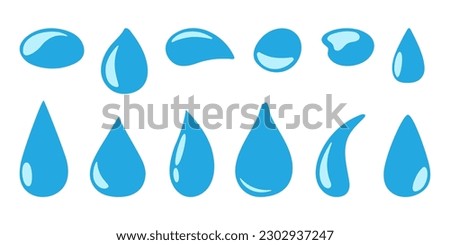 Blue raindrops icons, decorative pears or drops various shapes set. Isolated water drips signs, abstract falling wet neoteric vector clipart