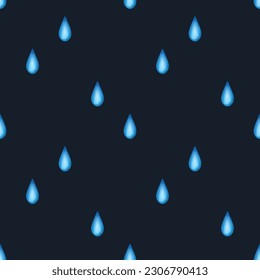 Blue raindrops on black background. Vector seamless pattern.