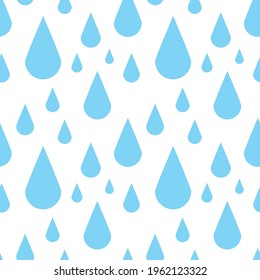 Blue raindrops on white background seamless pattern. Vector illustration.
