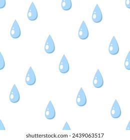 Blue raindrops on white background. Vector seamless pattern.