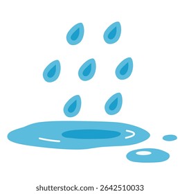 Pingos de chuva azuis salpicando em uma poça molhada. Um ícone vívido e alegre, ideal para imagens de orvalho da manhã, projetos de dias chuvosos, elementos atmosféricos ou gráficos de tempo relacionados à umidade.