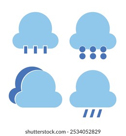 Blue rainy cloud vector icon symbol collection. cartoon clouds in flat design. Weather forecast illustration symbols.