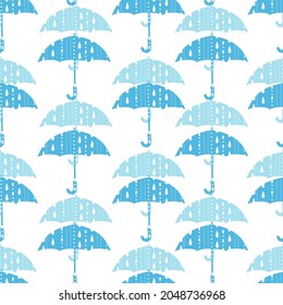 Blue Rainy Days and Umbrellas Vector Graphic Art Seamless Pattern can be use for background and apparel design