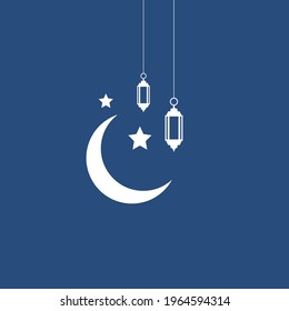 Blue ramadan icon with crescent moon and star