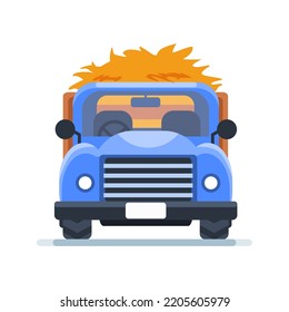 blue ranch car vector illustration transporting hay, farm car