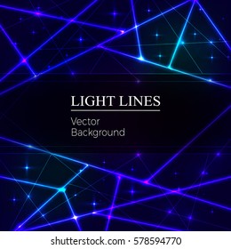 Vigas láser azul aleatorias sobre fondo oscuro. Coloque el texto. Ilustración del vector