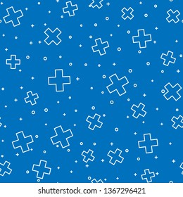 Blue random seamless pattern  Medical cross icon. Healthcare symbol