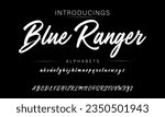 Blue Ranger Vintage Brush Script Modern Alphabet. Retro Typeface. Textured unique brush in alphabet style. Letters.Vector Alphabet. Exclusive Custom Letters.