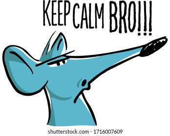 
Blue Rat cartoon Keep Calm Bro grayscale - social media sticker