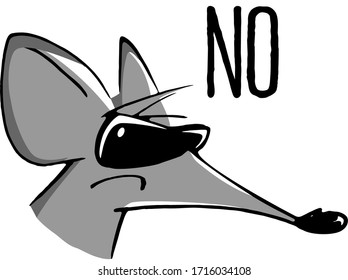 Blue Rat cartoon say NO grayscale - social media sticker