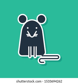 Blue Rat icon isolated on green background. Mouse sign.  Vector Illustration