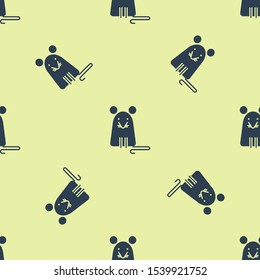 Blue Rat icon isolated seamless pattern on yellow background. Mouse sign.  Vector Illustration
