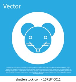 Blue Rat zodiac sign icon isolated on blue background. Astrological horoscope collection. White circle button. Vector Illustration