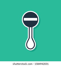 Blue Rattle baby toy icon isolated on green background. Beanbag sign.  Vector Illustration