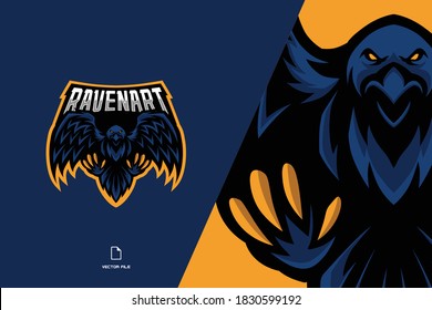 blue raven crow mascot sport game team logo illustration