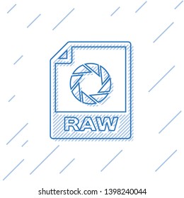 Blue RAW file document icon. Download raw button line icon isolated on white background. RAW file symbol. Vector Illustration