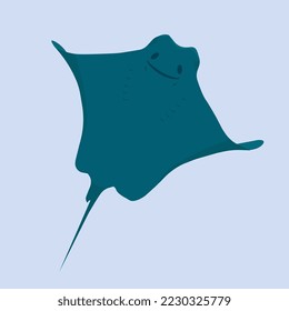 Blue Ray Fish, Slope Vector illustration in a Sea or Ocean. Wildlife Undersea art illustration. Ideal for fabric, postcard, greeting card, book, poster, tee-shirt.