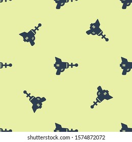 Blue Ray gun icon isolated seamless pattern on yellow background. Laser weapon. Space blaster.  Vector Illustration