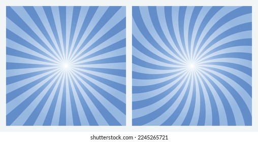 Blue rays background. Cornflower Blue sunburst pattern background set. Radial and swirl retro style background  in pop art style.