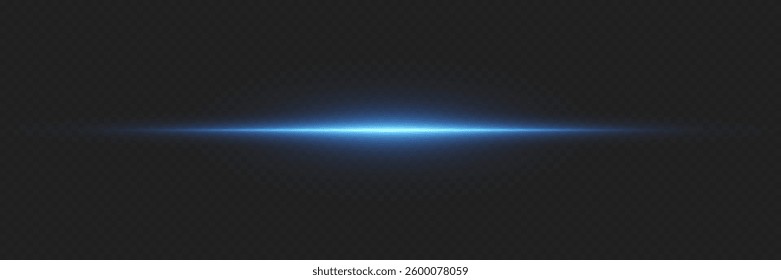 Blue rays of light, horizontal effect. On a transparent background.